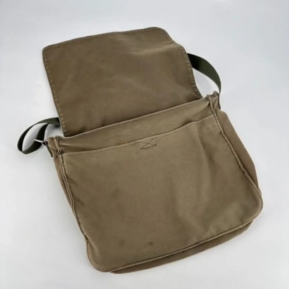 Vintage Y2K Gap Canvas Handpainted Fire Print Crossbody Messenger Bag‎ Green